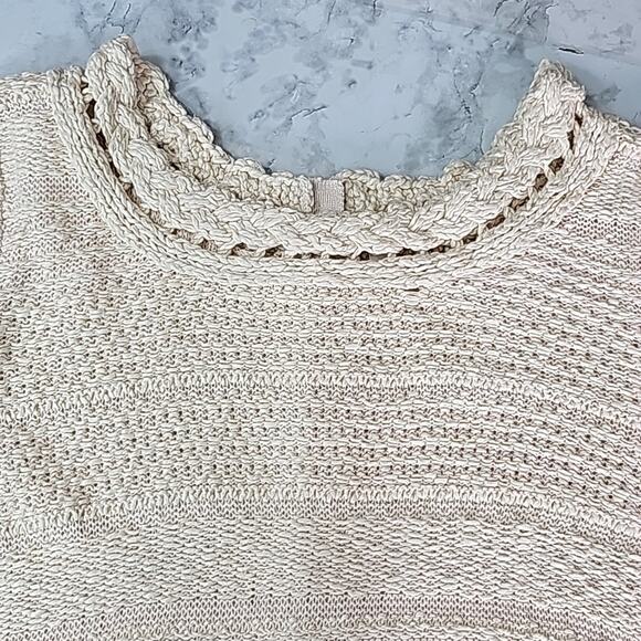 Anthropologie Womens Sz L Beige Linen Blend Minimalist Fairy Preppy Moth Sweater - Picture 5 of 12